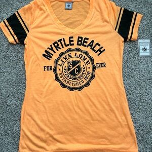 Myrtle Beach Live Love Graphic V-Neck Tee - Fluorescent Orange
